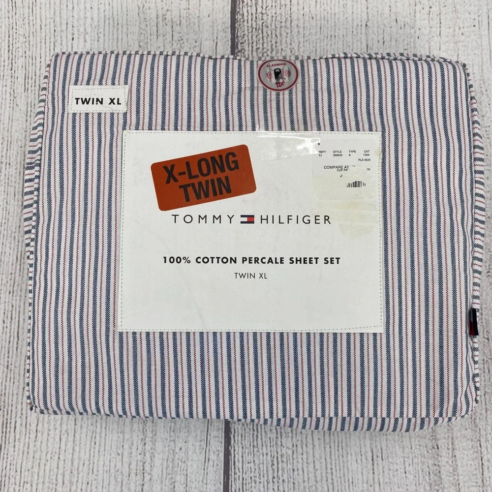 Tommy Hilfiger Sheet Set Twin XL Blue Cruising Stripe 100% Cotton Percale 3pc